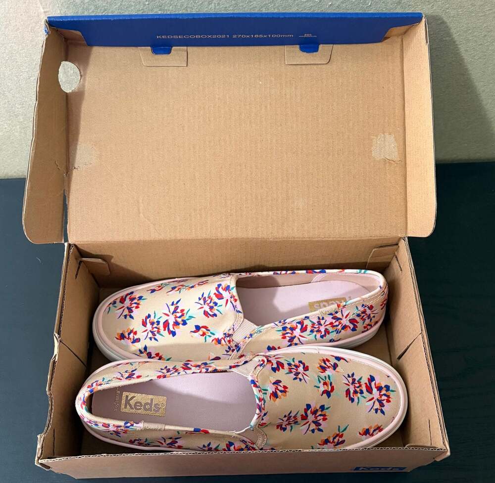 Keds Double Decker Tan Spring Floral Canvas Slip-On Sneakers WF66530